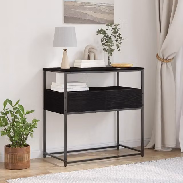 Berkfield Home Console Table in Black Oak with Steel Sled Base, W/D/H: 75 x 40 x 75 cm – 1