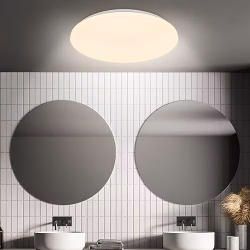 Briloner LED Ceiling Light with Motion Sensor, Warm White, IP54, White, W/D/H: 35 x 35 x 5.5 cm – 5