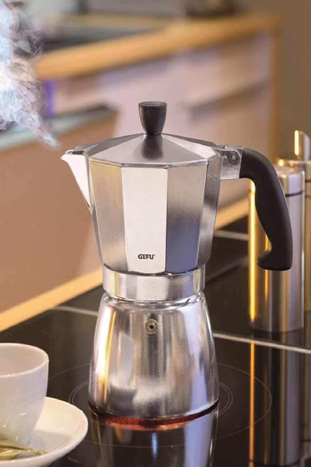 Gefu LUCINO Stovetop Espresso Maker, 6-Cup Aluminium Moka Pot in Silver – 3