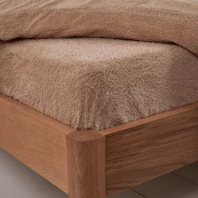 OHS Teddy Fleece Thermal Fitted Bed Sheet in Brown, W/D/H: 90 x 200 cm – 2