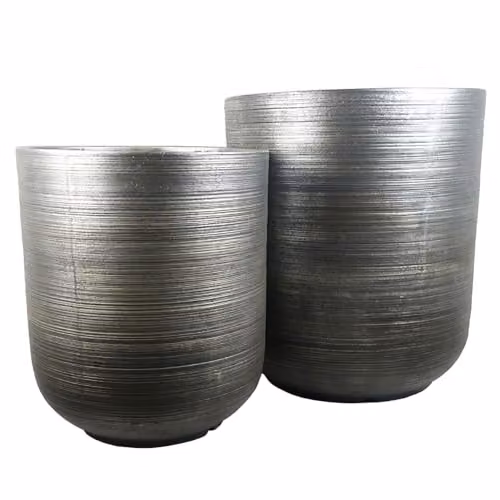 Leaf Coya Silver Ridged Extra Large Composite Plant Pot in Grey, W/D/H: 47 x 41 x 41 cm – 2