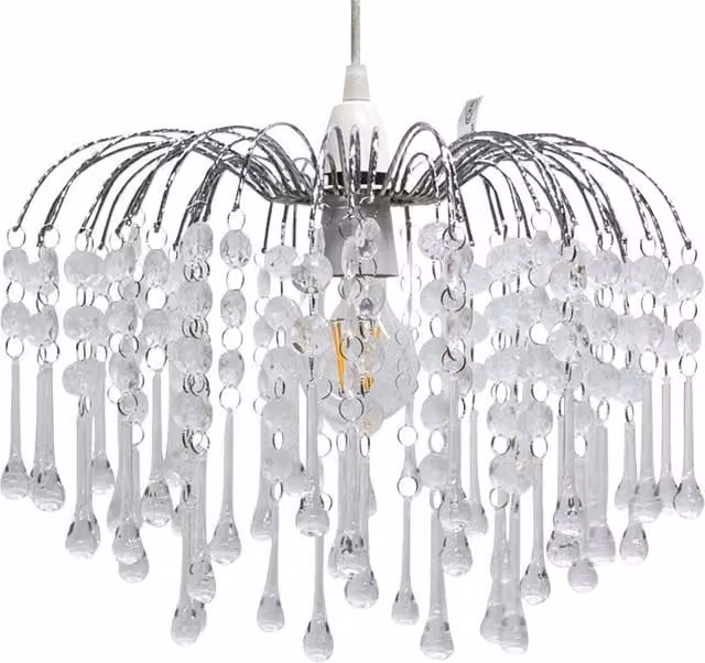 First Choice Lighting Skye Cascading Jewelled Pendant Shade in Transparent and Chrome, Diameter: 33 cm, Height: 26 cm – 1