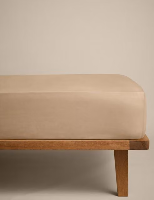 M&S Cotton Rich Percale Deep Fitted Sheet, Beige, W/D/H: 180 x 200 cm