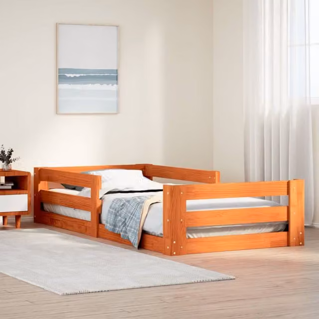 Berkfield Home Solid Wood Pine Bed Frame in Waxed Brown, W/D/H: 100 x 200 cm
