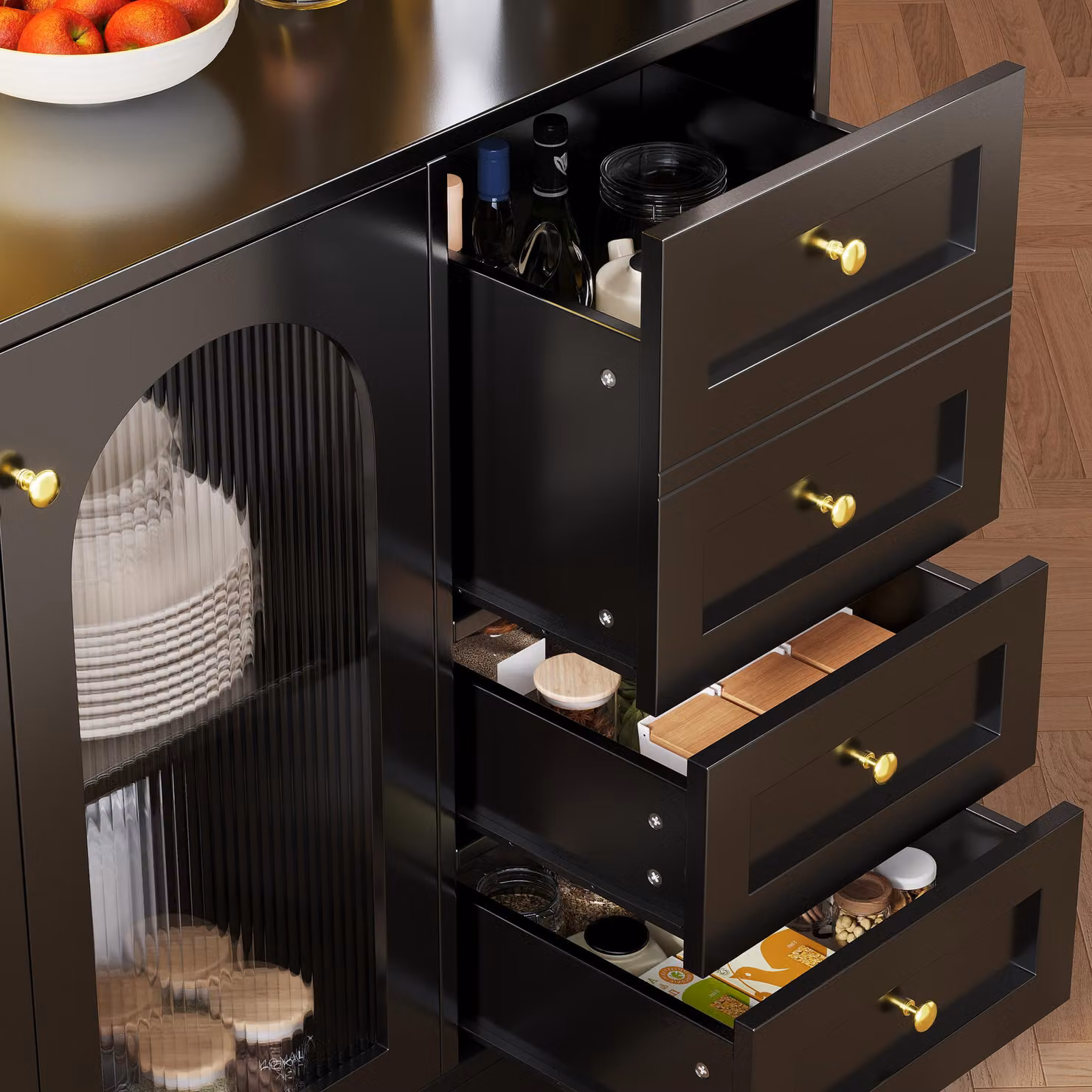 Aosom UK Black and Gold Retro Sideboard with App-Controlled LED Lighting, Snack Rack and Drink Holders, W/D/H: 120 x 40 x 188 cm – 7