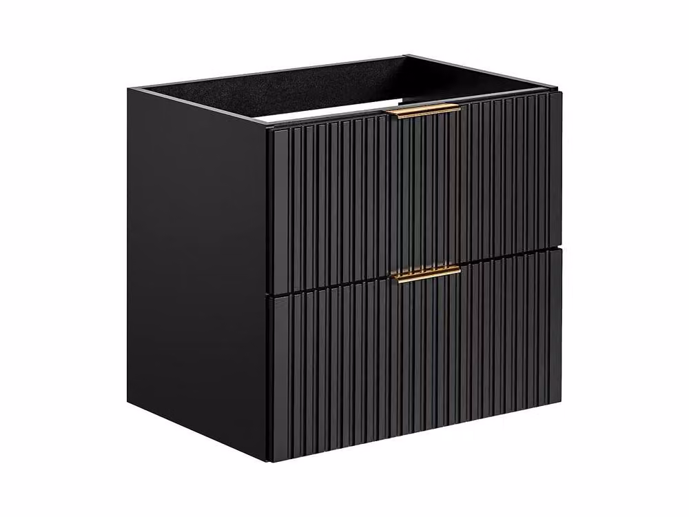Vente-unique Modern Wall-Mounted Black Ribbed Bathroom Vanity Unit and Tall Cabinet Set with Soft-Close Doors, W/D/H: 60 x 46 x 57 cm – 3