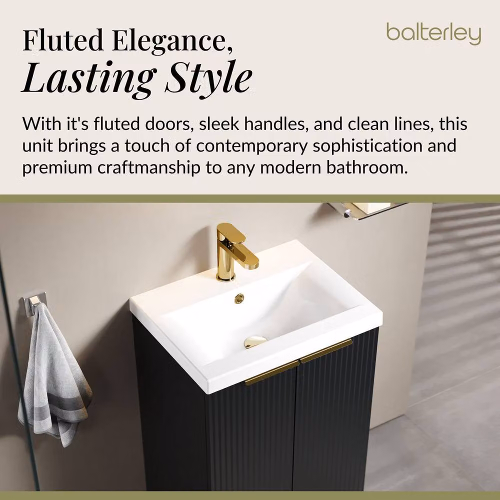 Balterley Fluted Front 2 Soft Close Door Vanity Basin Unit, Dark Grey, W: 50 cm, H: 85 cm – 3