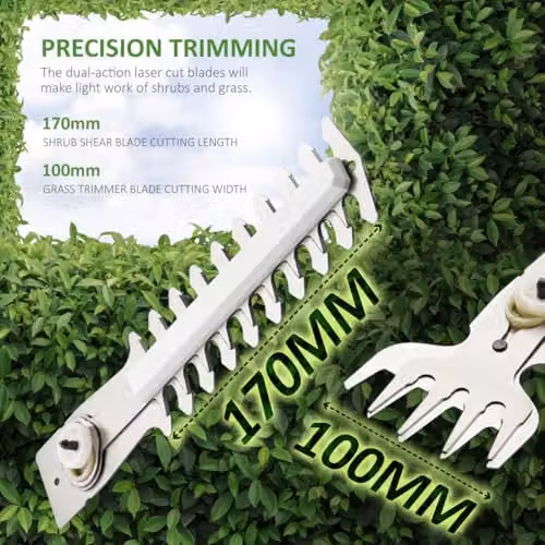 Netta 2-in-1 Cordless Hedge Trimmer and Grass Shear in White with 7.2V 1500mAh Rechargeable Lithium-Ion Battery and 2 Interchangeable Blades – 3