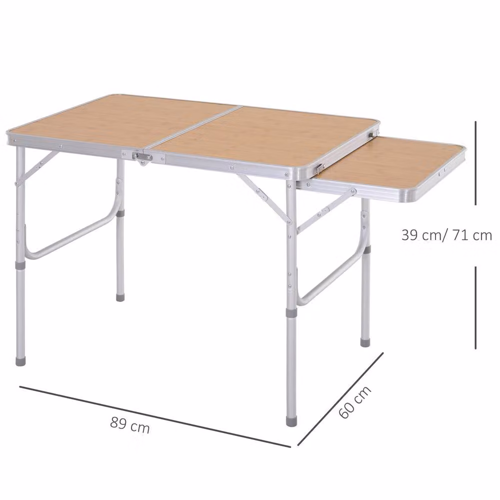 STILVORA Folding Table with Pull-Out Side Table in Natural Wood and Metal – 3