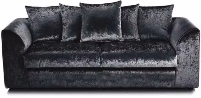 SNUG FURNITURE BIRMINGHAM LTD Black Crushed Velvet 3 Seater Scatterback Sofa with Included Scatter Cushions