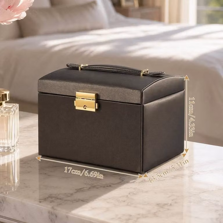 EONLION Leather Jewellery Box Storage Organiser in Black