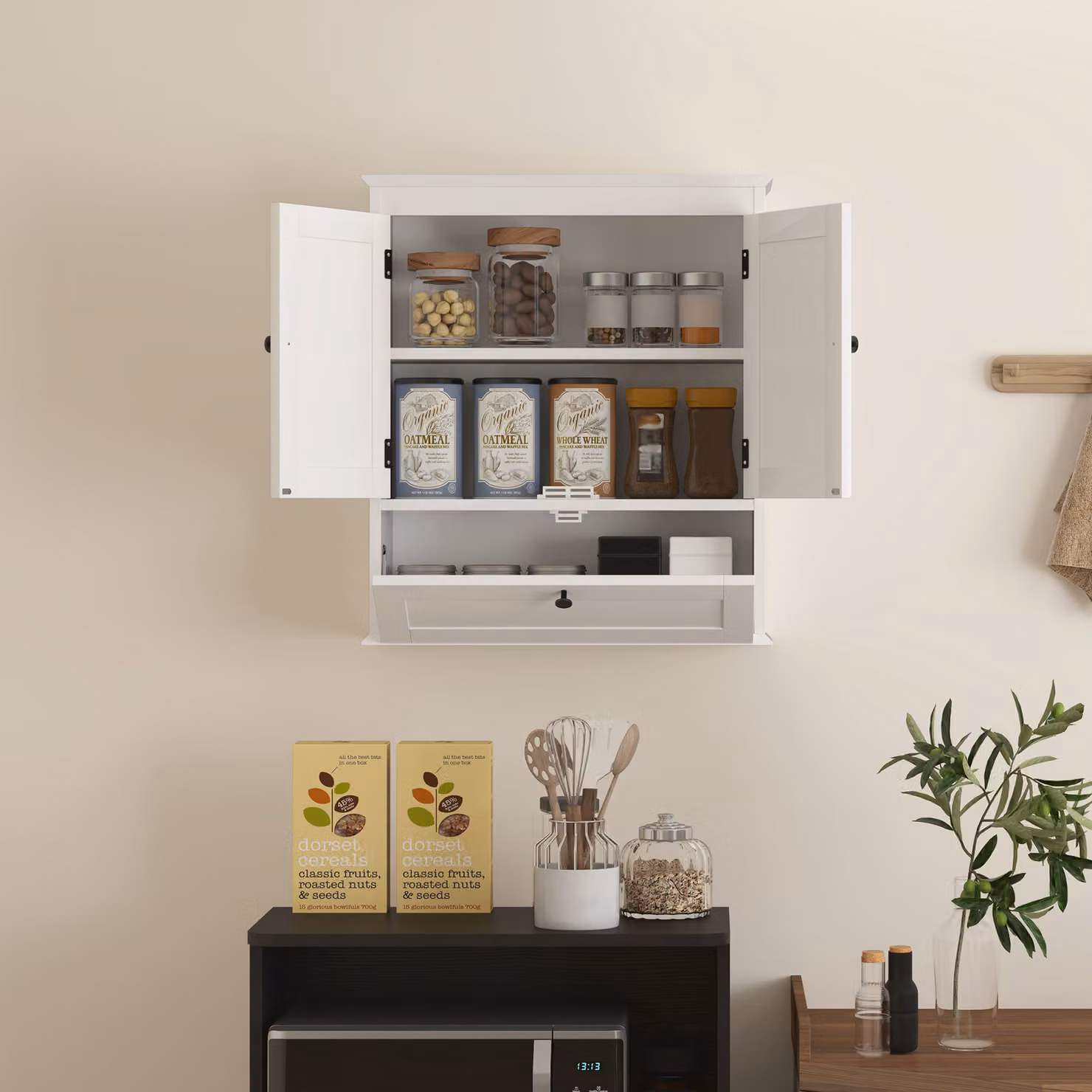 HOMCOM White Wall-Mounted Bathroom Cabinet with Hinged Doors and Internal Shelves – 5