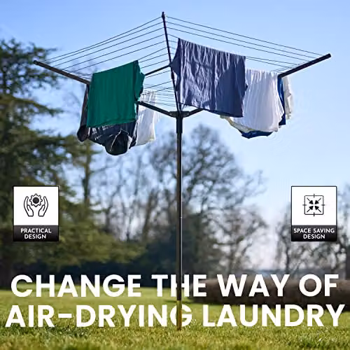 Tanness 4 Arm Rotating Clothes Airer with 45m Washing Line in Black – 4