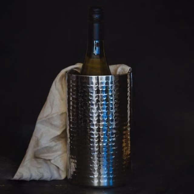 BarCraft Double Walled Hammered Stainless Steel Wine Cooler in Silver