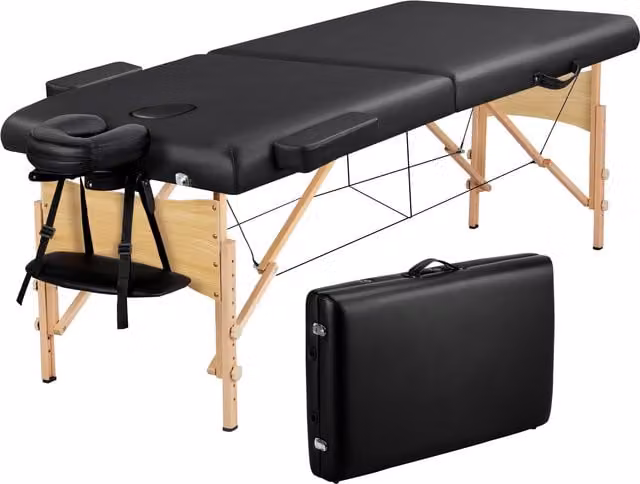 Yaheetech Portable Massage Bed with Armrests and Beech Wood Frame, Black