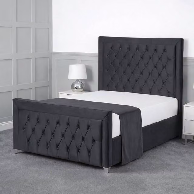 Living Comfort Bedz Ember Upholstered Velvet Gas Lift Storage Bed in Anthracite Grey, W/D/H: 180 x 200 cm