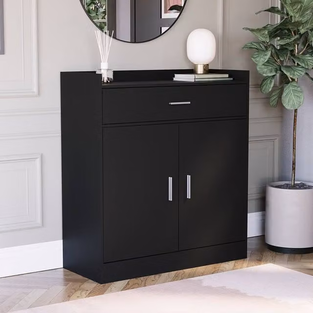 HD Designs Dalby Modern 2 Door 1 Drawer Shoe Cabinet in Black Matt