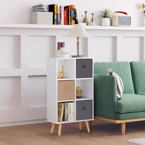 HOMCOM Freestanding 6 Cube Storage Cabinet Unit Bookcase with 3 Drawers, White, W/D/H: 89.5 x 37.5 x 12.0 cm – 2