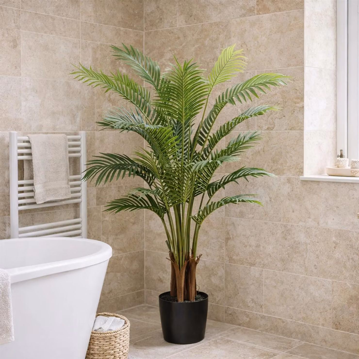 Leaf Design 110cm Artificial Areca Palm Tree in a Black Pot, Green – 2