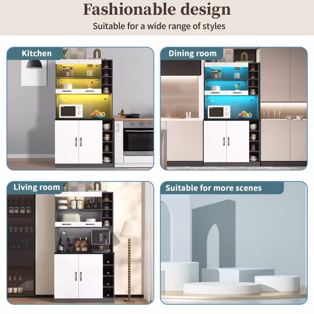 BTM Tall Kitchen Cabinet with LED Lighting and Adjustable Shelves in Grey and White, W/D/H: 69.4 x 47.0 x 188.0 cm – 5
