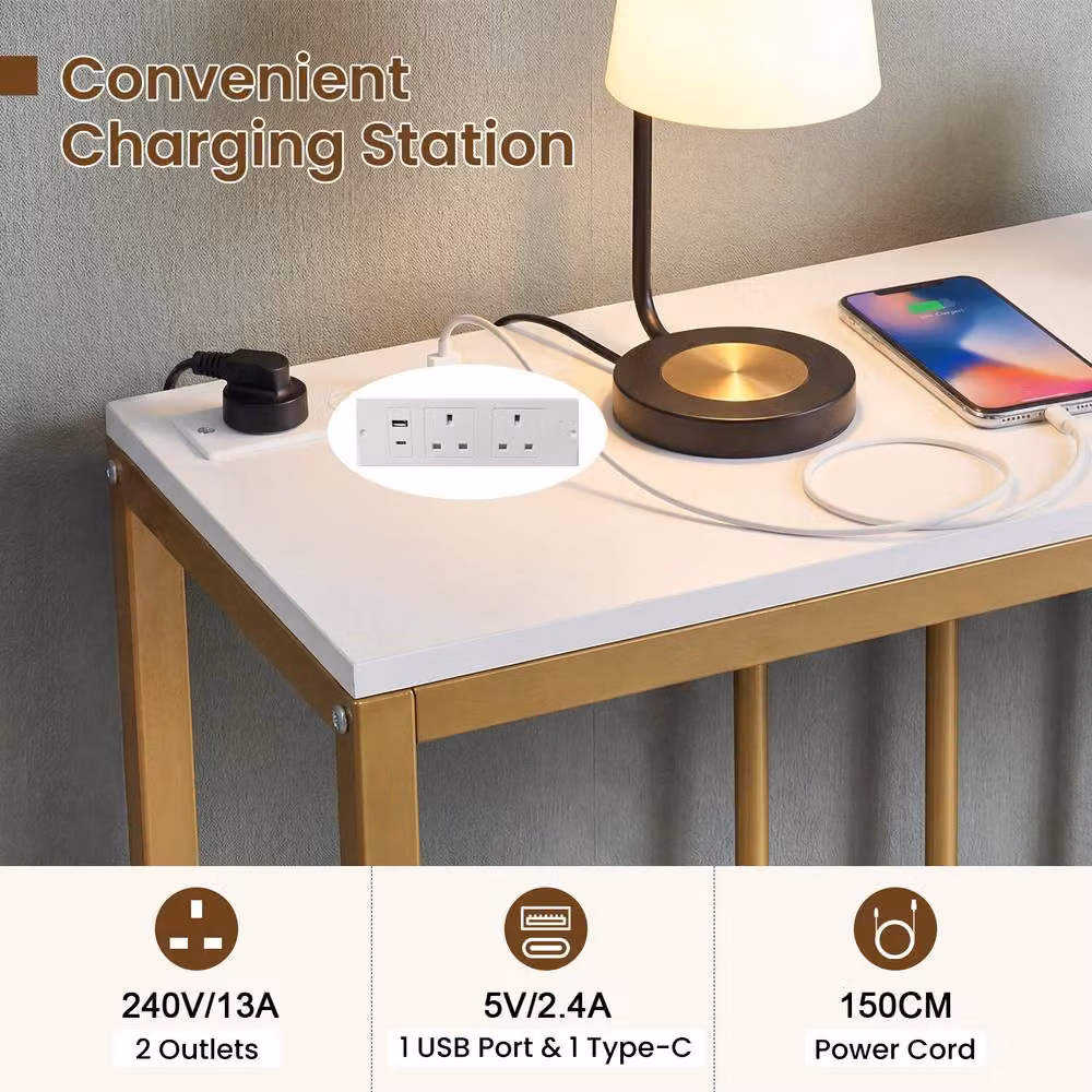 Gymax Modern White Narrow Hallway Console Table with Charging Station, Width: 100 cm – 3