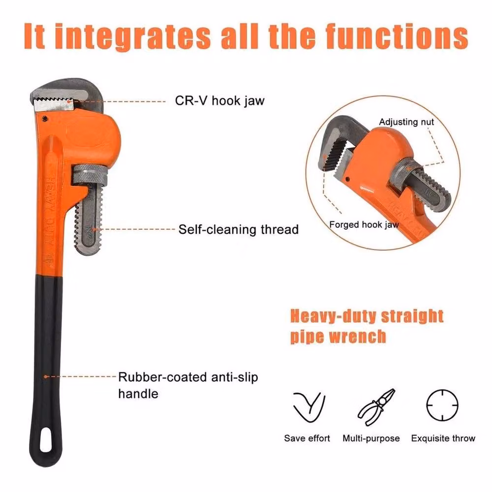 NESTLUNE 3-Piece Heavy Duty Steel Stilson Monkey Pipe Wrench Set in Orange, W/D/H: 100 x 52 x 5.2 cm – 4