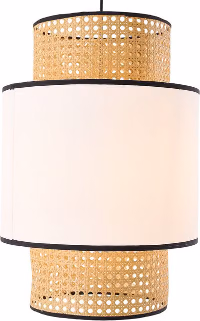 Livingandhome Scandinavian Bamboo and Rattan Woven Suspended Pendant Light in White and Wood