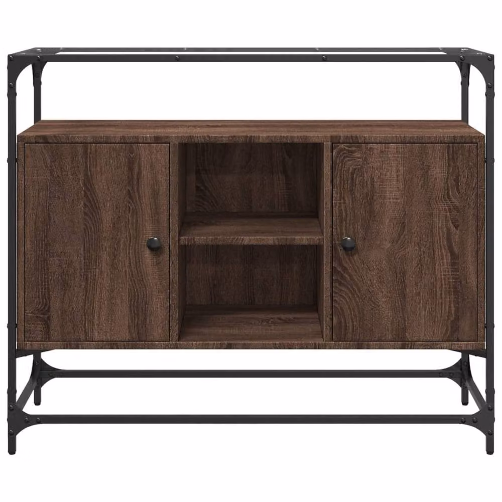 Berkfield Home Industrial Sideboard in Brown Oak with Glass Top, W/D/H: 98 x 35 x 81 cm – 3