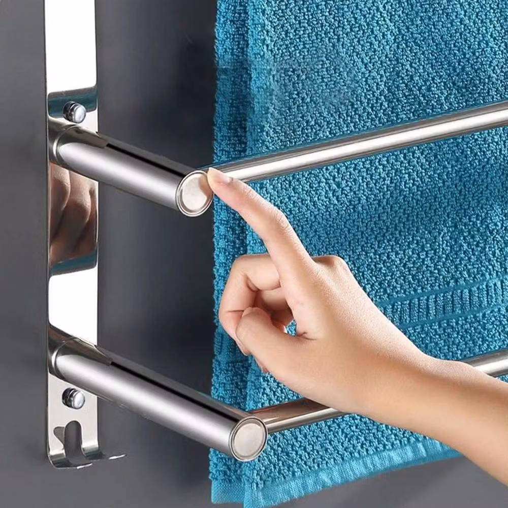 FORGEVIO Silver Double Towel Rail Bathroom Rack Shelf, W: 180 cm, H: 180 cm – 4