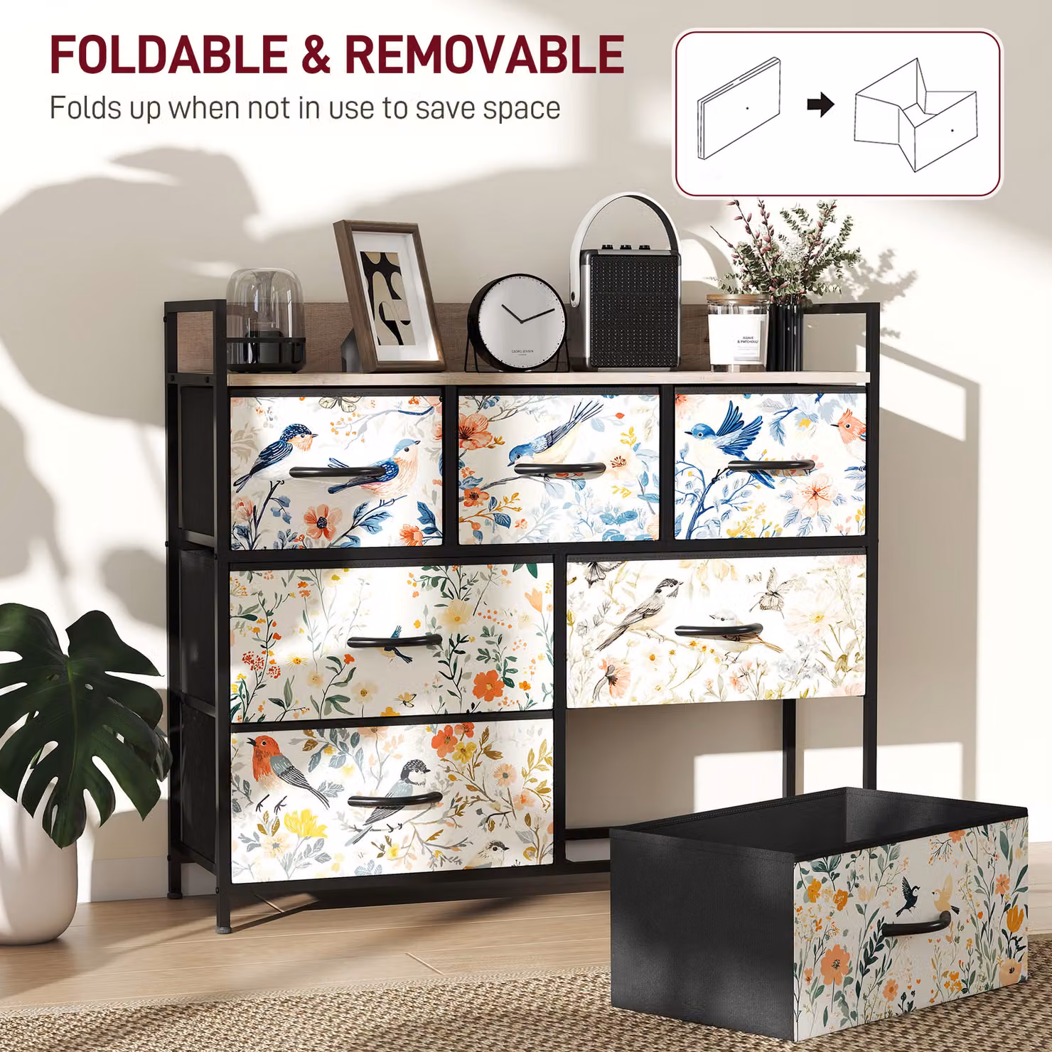 HOMCOM 7-Drawer White Modern Floral Chest of Drawers – 6