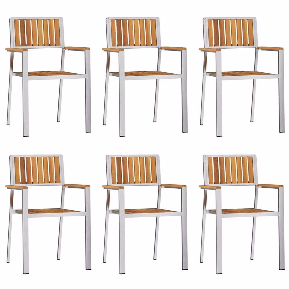 Berkfield Home Set of 6 Stacking Garden Chairs in Brown Solid Acacia Wood, W/D/H: 54.5 x 56 x 87 cm – 1