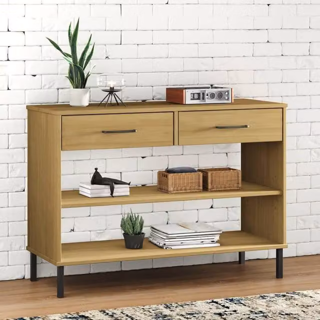Berkfield Home Oslo Industrial Console Cabinet in Brown Solid Pine Wood with Metal Legs