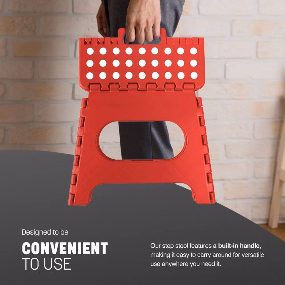Keplin Heavy Duty Folding Step Stool, Non-Slip Portable Footstool in Red – 4