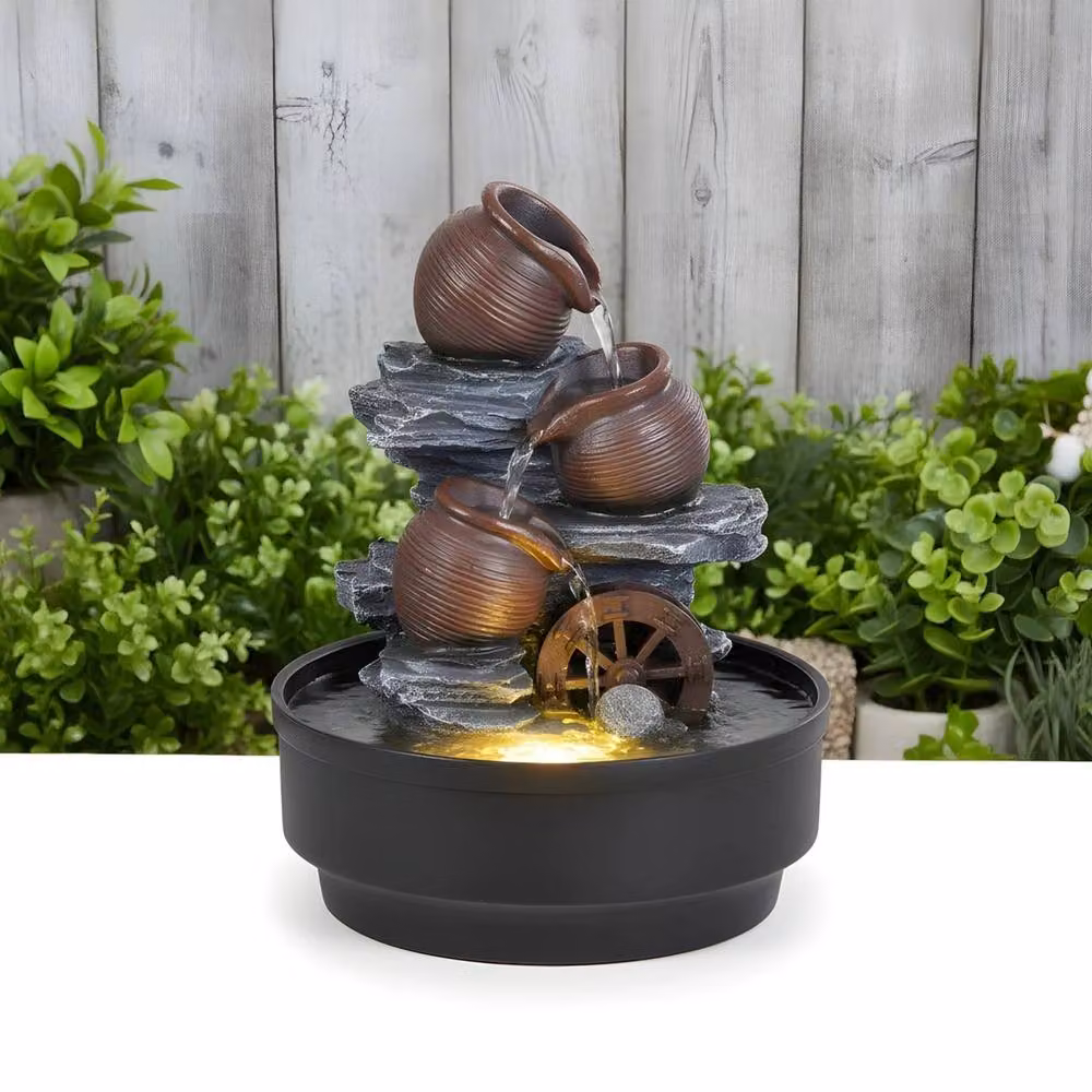 EONLION Tabletop Water Fountain with LED Light in Black – 4