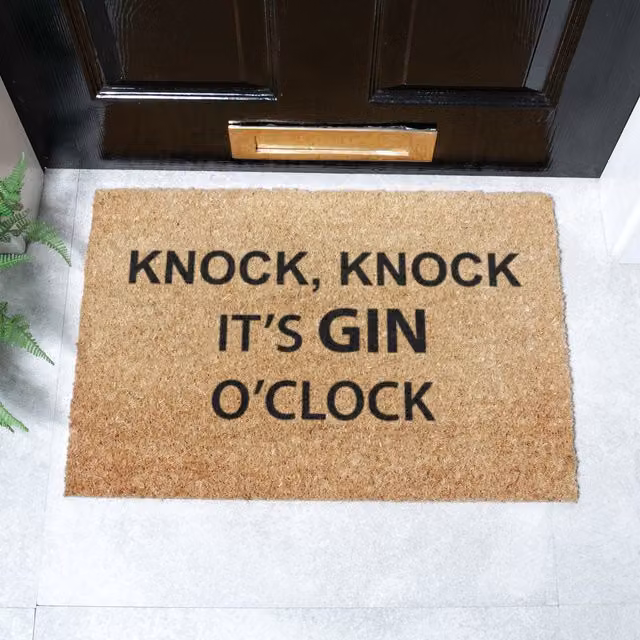 Artsy Mats Knock Knock It's Gin O'Clock Brown Coir and Natural Rubber Doormat