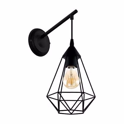Loops Black Metal LED Wall Light with Geometric Wire Shade and E27 Bulb Socket – 1