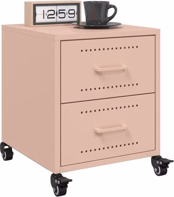Berkfield Home Set of 2 Pink Metal Bedside Cabinets, W/D/H: 36 x 39 x 43.5 cm