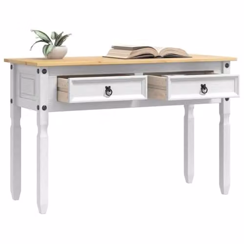 vidaXL CORONA White End Table in Solid Pine Wood, W/D/H: 115 x 46 x 73 cm – 1