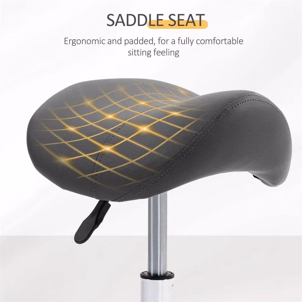 Nordara Grey Adjustable Rolling Saddle Stool Swivel Salon Chair with Synthetic Leather Upholstery – 4