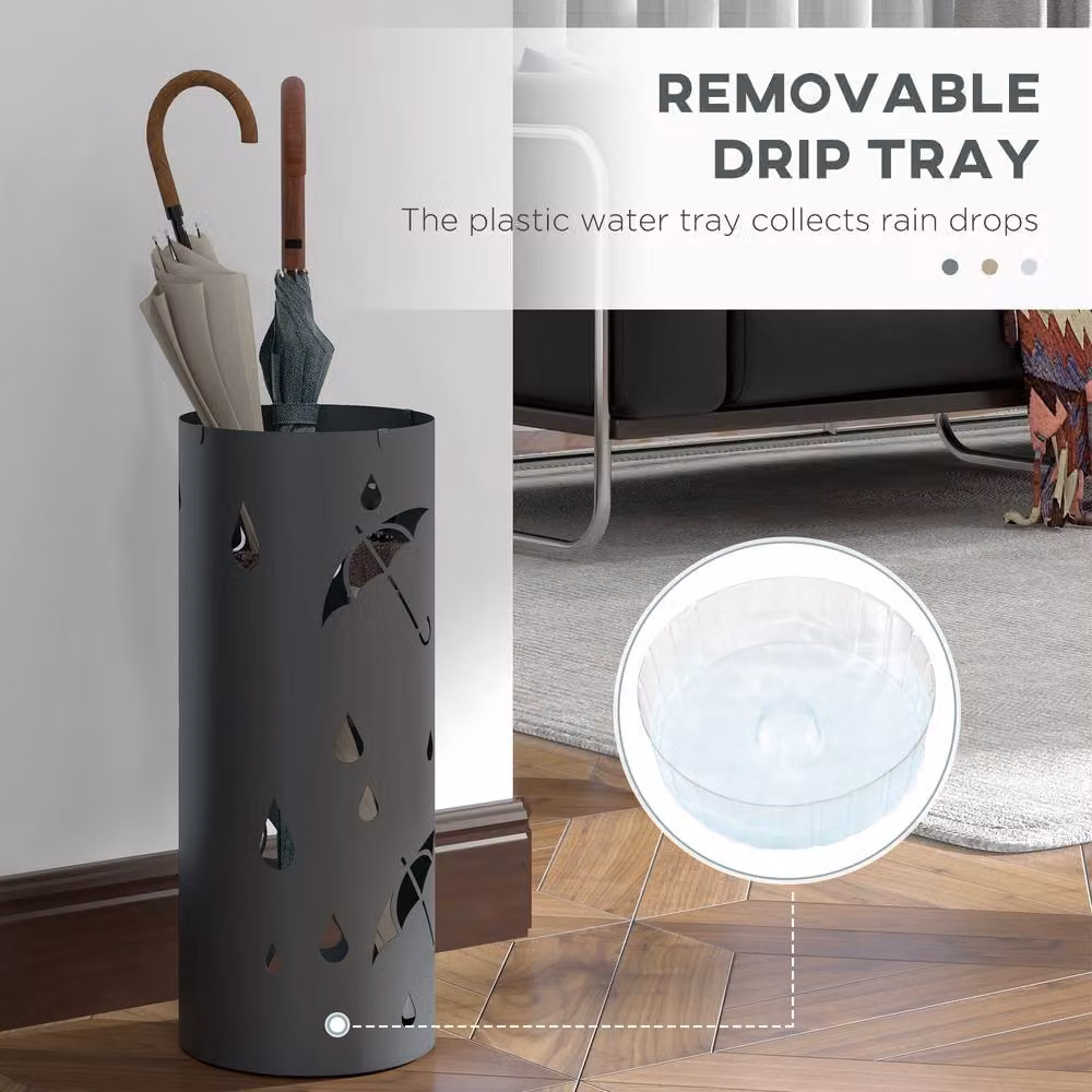 STILVORA Grey Metal Umbrella Stand for 6 Umbrellas with Removable Tray – 4