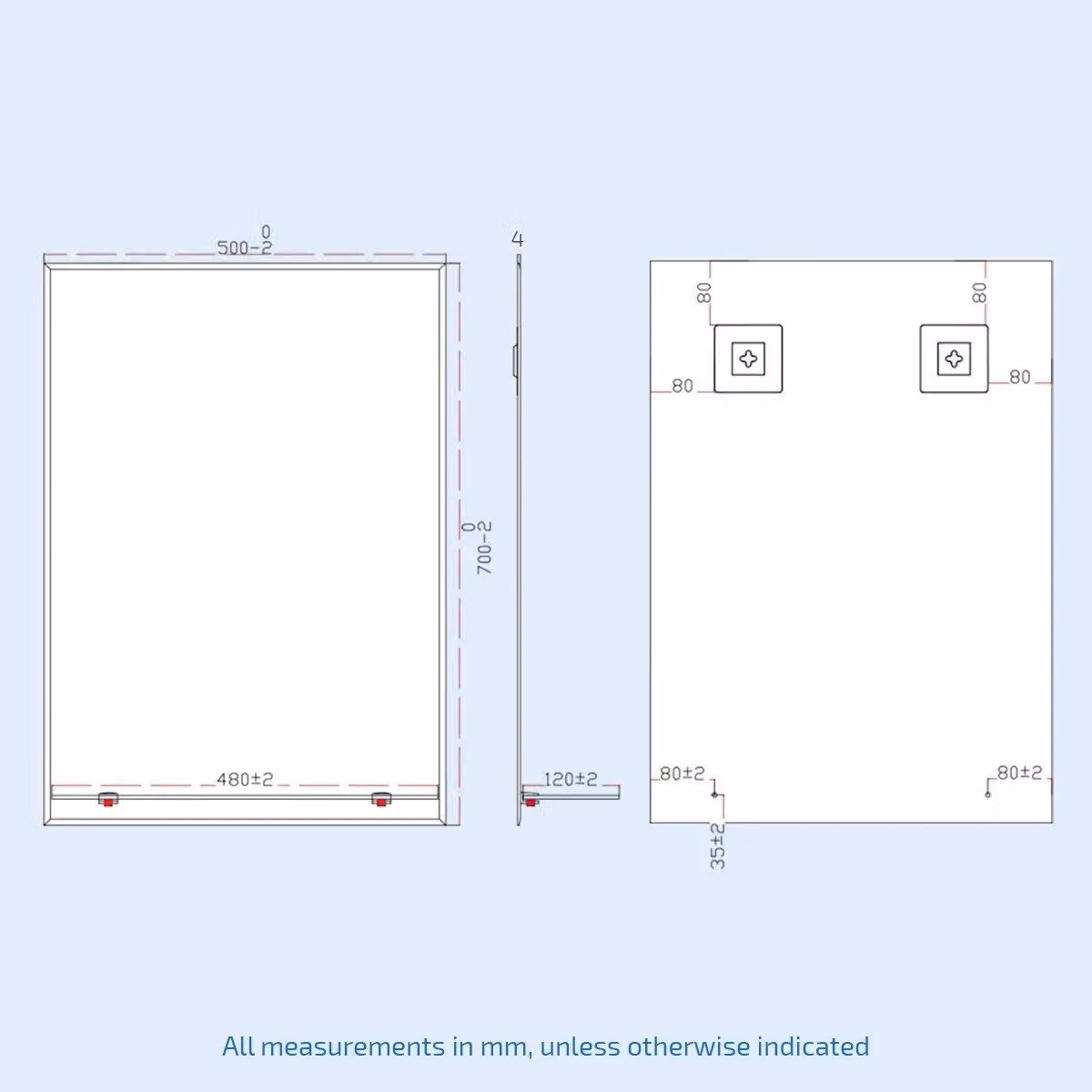 Nes Home Bowen Straight Corner Bathroom Mirror with Glass Shelf, Silver, W: 50 cm, H: 70 cm – 2