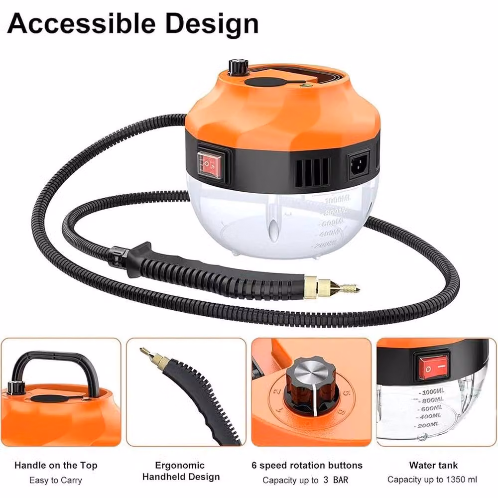 Hinsinc Portable Handheld Steam Cleaner, 3800W High Temperature Machine in Orange and Multicolour – 4