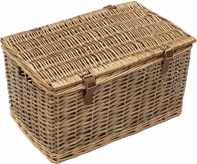 JVL Handmade Buff Wicker Hamper with Faux Leather Straps, Brown, Medium – 1