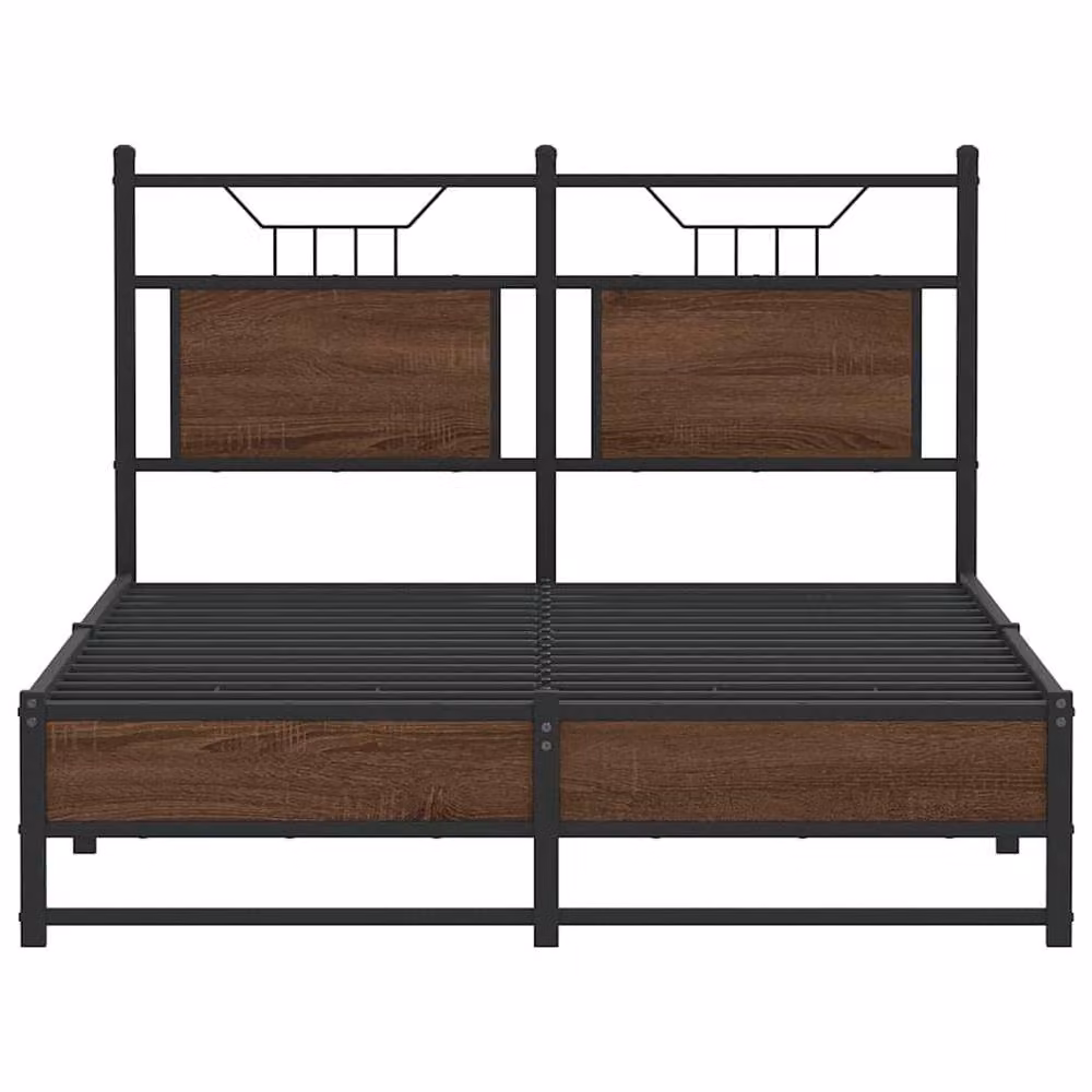 Berkfield Home Small Double Wood and Metal Bed Frame, Brown Oak, W/D/H: 120 x 190 cm – 4