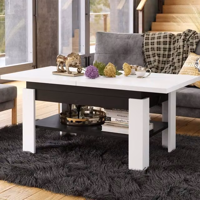 Heze Furniture Rio 2 in 1 Extending Coffee and Dining Table, White and Black, W: 130-170 cm, H: 67 cm