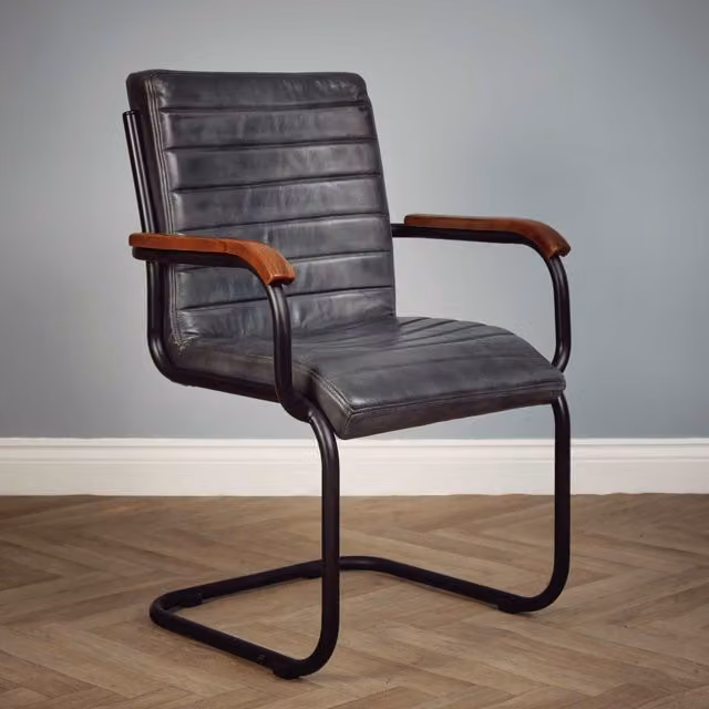 Elm Home and Garden Modern Grey Leather Dining Chair with Armrests