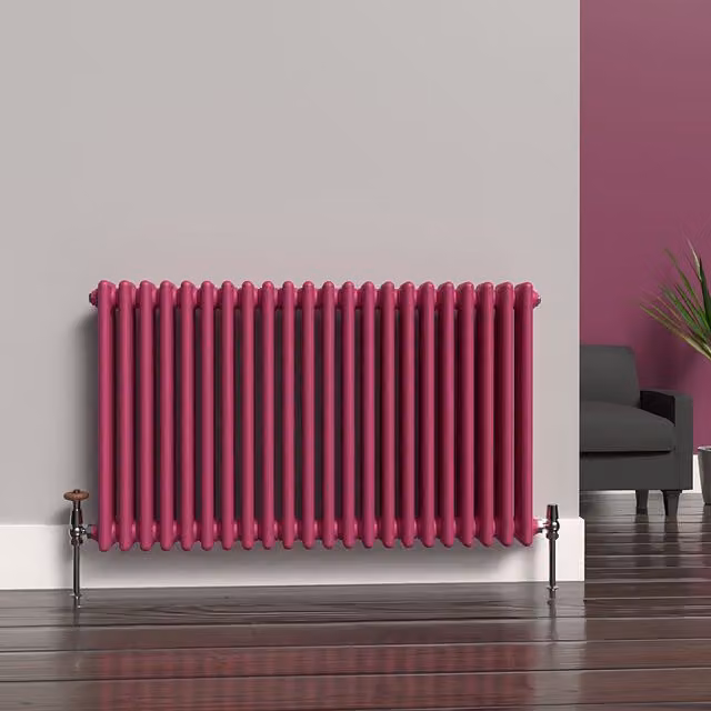 Lux Heat Horizontal 3 Column Steel Radiator in Pink, W: 60 cm, H: 101 cm