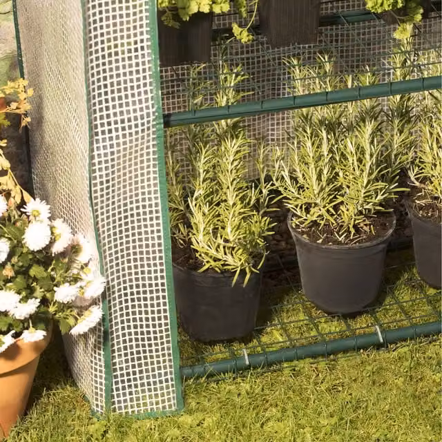Garden Gear 4 Tier Metal Greenhouse with Shelving and Rollers, White