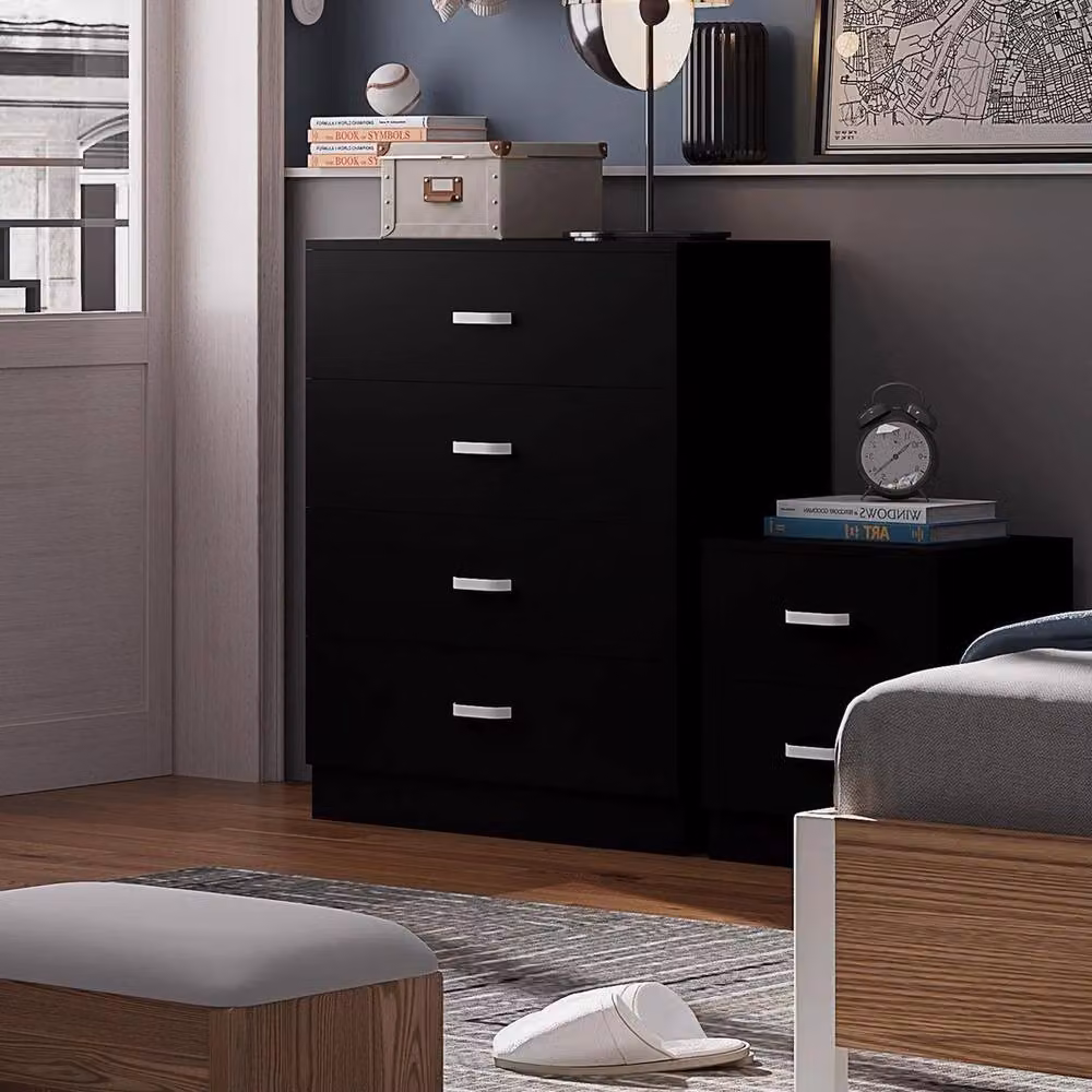 Havendro Matt Black 4 Drawer Chest Sideboard with Curved Metal Handles – 4