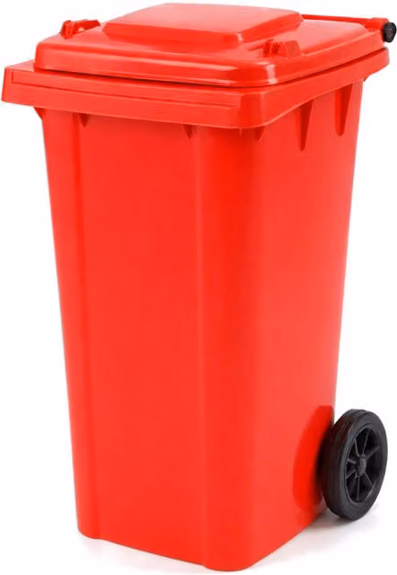Oypla 240L Plastic Wheelie Bin with Flip Lid and Rubber Wheels in Brown and Red